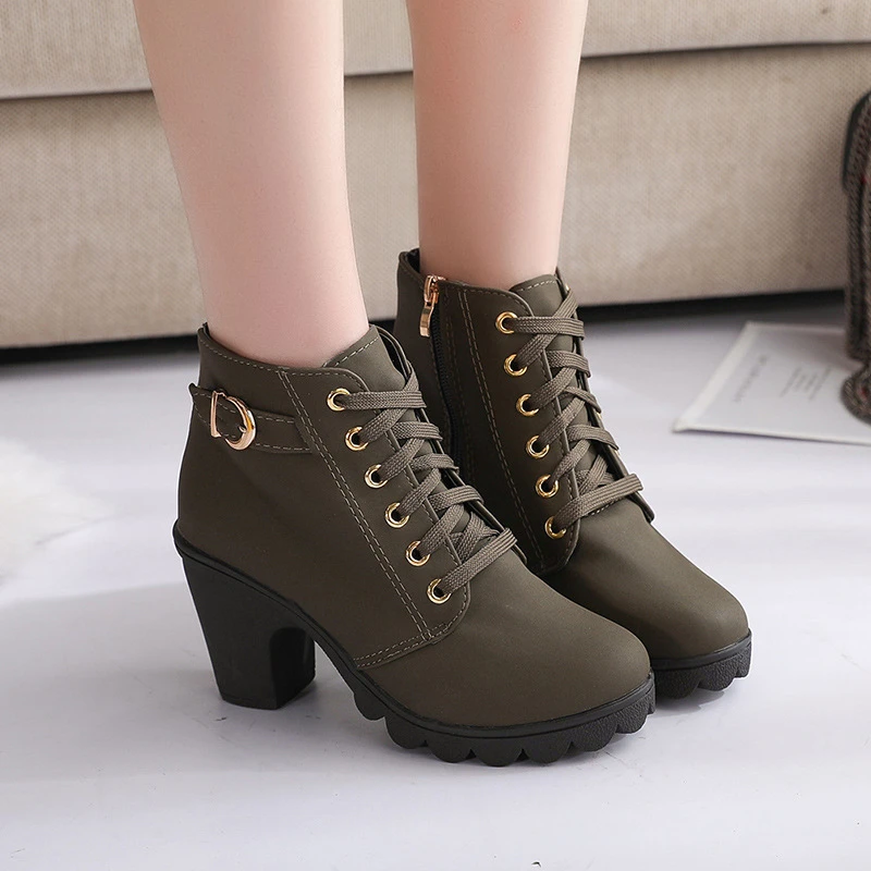 Zapatos de tacón alto para mujer, botines cálidos informales de talla grande 35 43, bonitos, para nieve, charol|Botas hasta el tobillo| - AliExpress