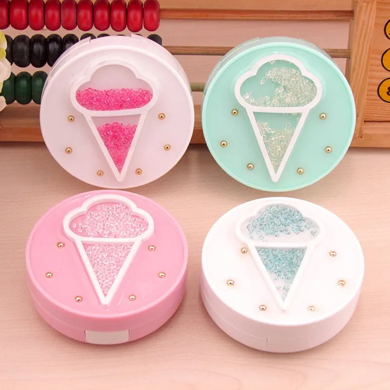 

New Arrival Small Gems Charm Ice Cream Contact Lens Case for Men and Women Travel Kit Holder Contact Lenses Box Mirror Container