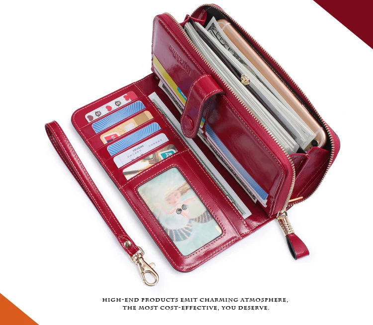 Samona женский RFID Блокировка из натуральной кожи на молнии Женский кошелек, клатч держатель для карт женский большой емкости браслет телефон кошелек