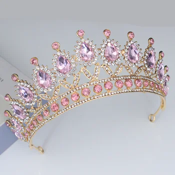 

Crystal Pink Queen Princess Tiaras and Crowns Bridal Headband Women Girls Prom Party Diadem Wedding Hair Jewelry Accessories
