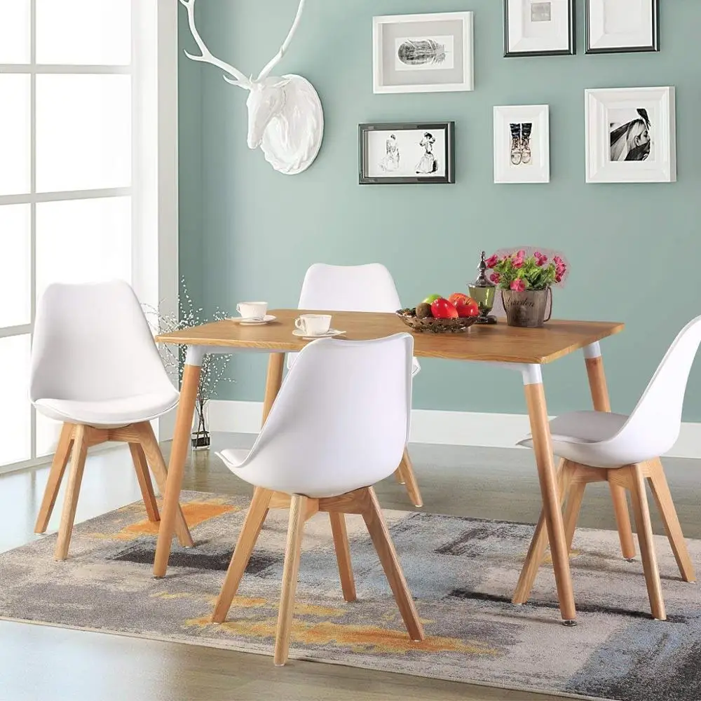 

EGGREE Style Chairs Dining Room Pack 6 with Oak Wood Legs,Kitchen Ofiice Chairs for Dining room Living Room - White Grey Black