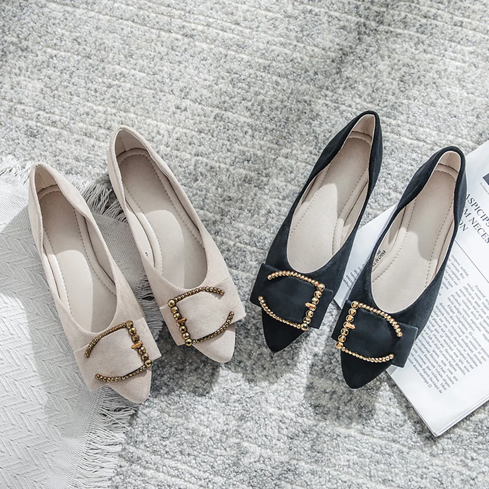 

Spring Slip On Casual Flats Women Fashion Pointed Toe Shallow Low Heel Shoes Woman 2019 New Solid Crystal Boat Shoes Footwear