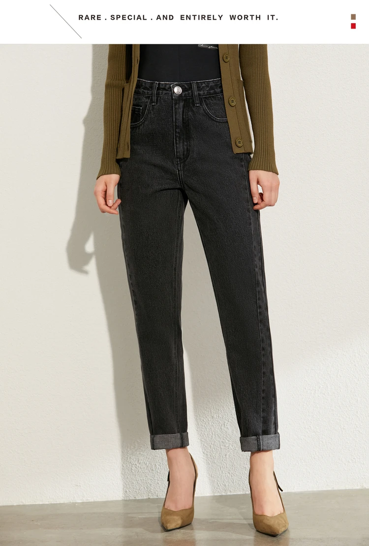 AMII Minimalism Summer Autumn Fashion Women Jeans Causal Cotton Black High Waist Straight Ankel-length Female Jeans 12040026