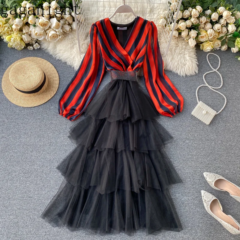 Женское винтажное платье с оборками Gaganight вечерние платья в стиле пэчворк