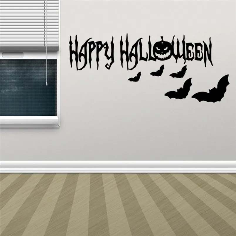 Happy Halloween Wall Decor Sticker Bat Pumpkin Wall Sticker Window Home Decoration Vinilos Decorativos Para Paredes 40JUL3009