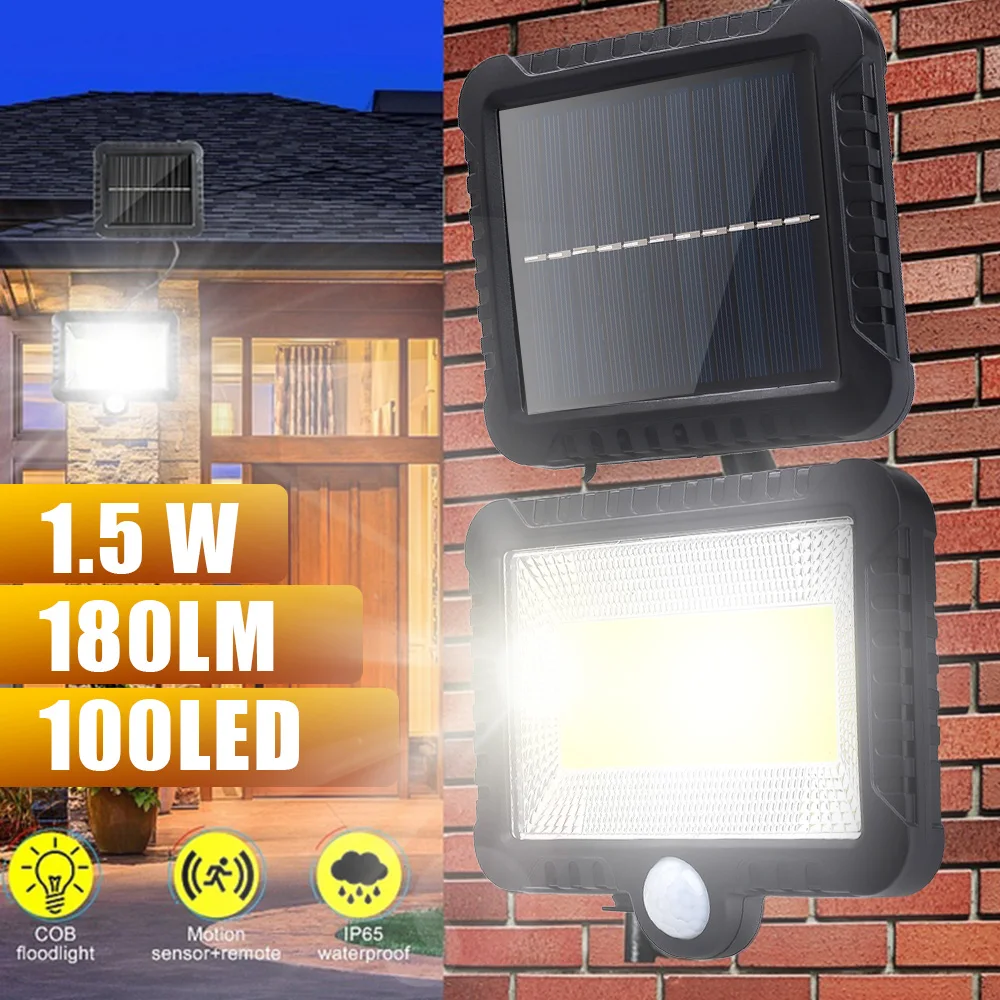 Настенный светильник с датчиком движения PIR 56/100LED COB солнечный светильник Точечный светильник Настенный светильник энергосберегающий уличный садовый светильник солнечные лампы