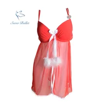 Рождественская одежда с Красной сеткой fbaric, белое индейка, перо, сексуальное женское нижнее белье, комплекты нижнего белья размера плюс