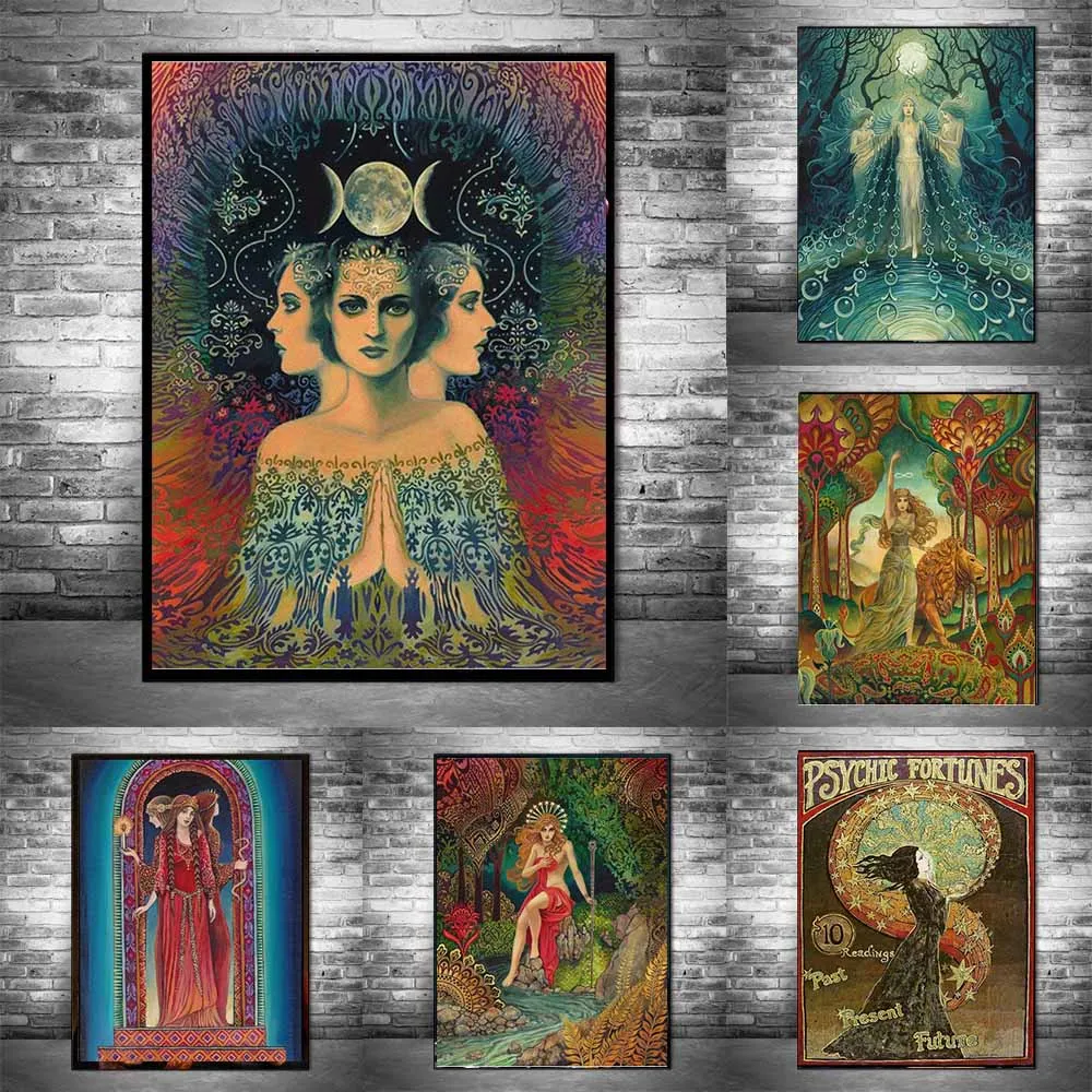 

Moon Goddess Of Mystery Psychedelic Tarot Poster Print Bohemian Gypsy Art Figure Posters And Prints girl bedroom decoration