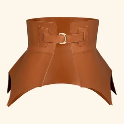 Brown Irregular Pu Leather Long Wide Belt Punk Style Women New Fashion 2021 Autumn Winter PU Waistband Corset Belts