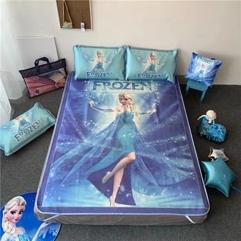 

Disney Frozen Aisa Anna Bed Mattress Topper Mat Children Girls Bed Mat Pillowcase Summer Ice Silk Sleeping Bed Mat Set for Adult