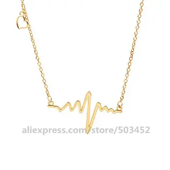 

200pcs/lot New Frequency Collares Se Moda Pendant Heartbeat Necklace Women Men Accesorios Mujer Rose Gold Chain Necklace