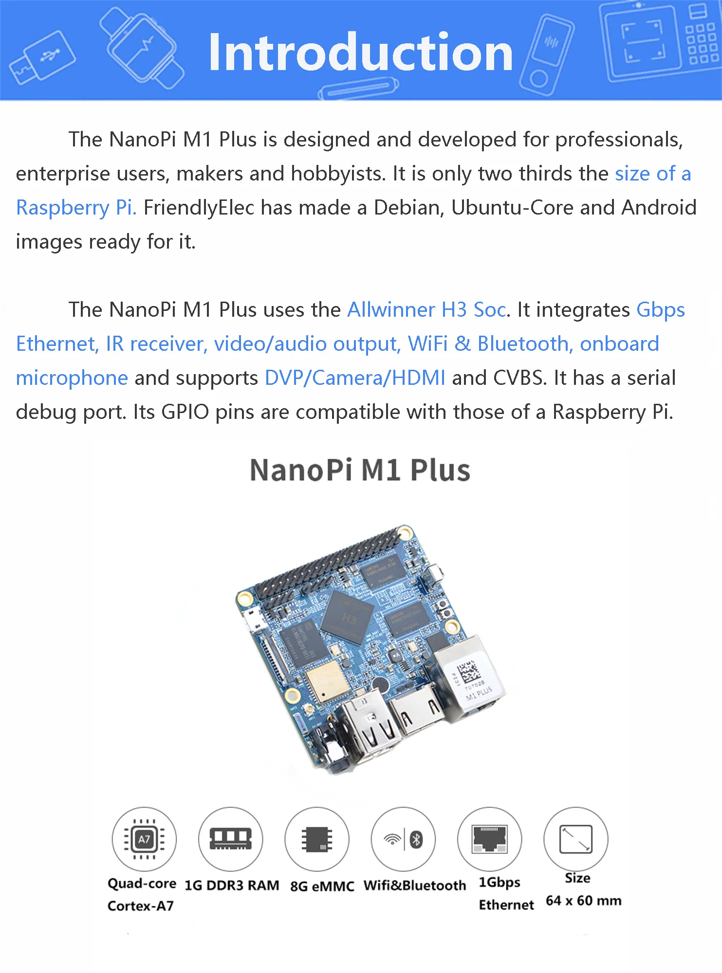 NanoPi M1 Plus Development Board Allwinner H3 4K Play Quad-core Cortex-A7  Onboard WiFi Bluetooth Compatible EMMC - AliExpress Computer & Office