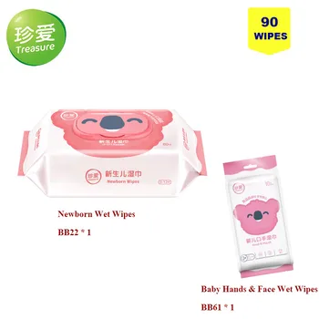 

Treasure Newborn Wet Wipes Protecting Against Diaper Rash , Individually Wrapped Hands & Face Wet Wipes, 90 Wipes Alcohol Free