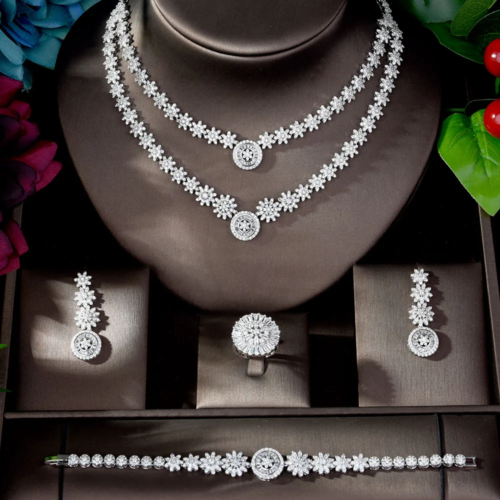 HIBRIDE, Новое поступление, набор для невесты, ожерелье и серьги, Дубай, белое золото, ювелирные наборы для женщин, parure bijoux femme mariage N-1196