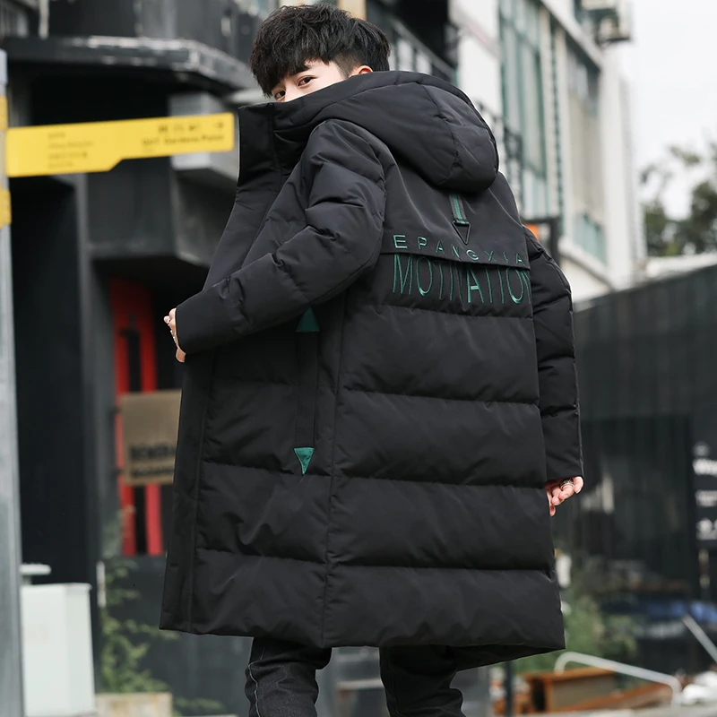 UYUK2109 Winter New Style Art Casual Fashion Hooded Printing Long Section Thickening Trend Street Men's Cotton Clothes