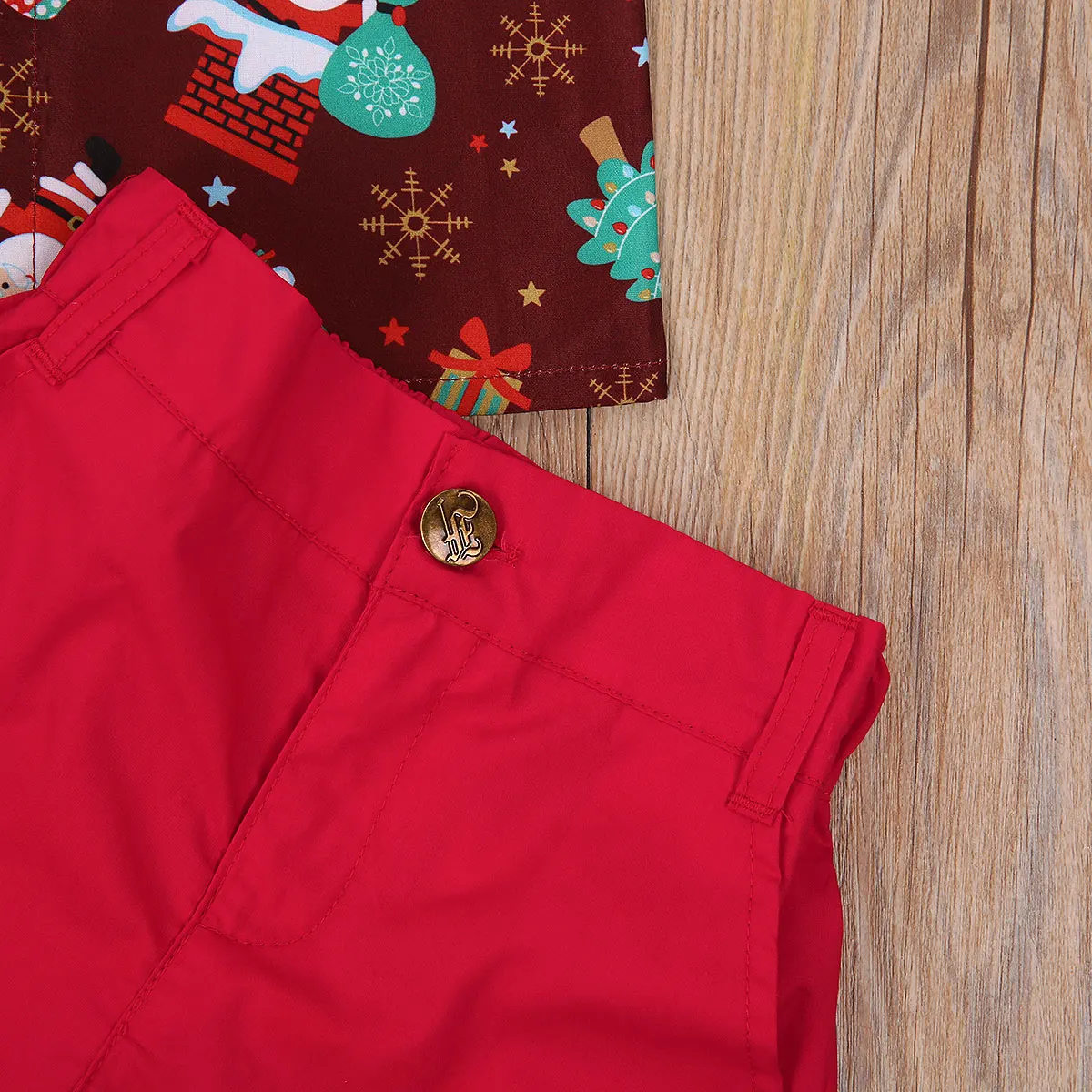 New 0-6 Years Baby Boy Christmas Clothes Set Kids Short Sleeve Print Shirts Toddler Red Shorts Gentalmen Suit Kid Santa Outfit