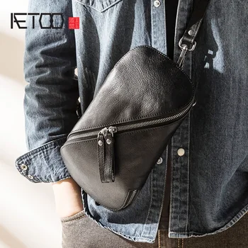 

AETOO Leather men's trend small breast bag, head leather personality shoulder bag, soft leather mini slant bag