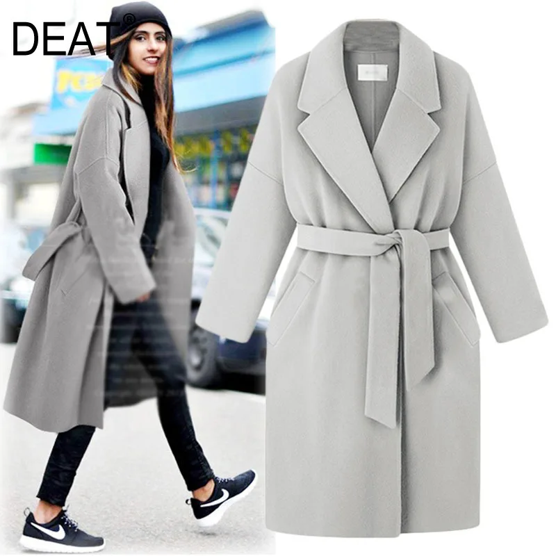 

[DEAT] 2019 Women's Autumn Winter Fashion Trend New Pattern Office Lady Lapel Collar Solid-length Long-sleeved Woolen Coat AI551