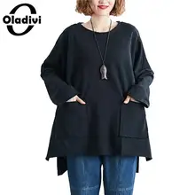 Oladivi больше размера d размера плюс женская одежда 2010 весна новая модная футболка с длинным рукавом черный топ желтые футболки женские туники
