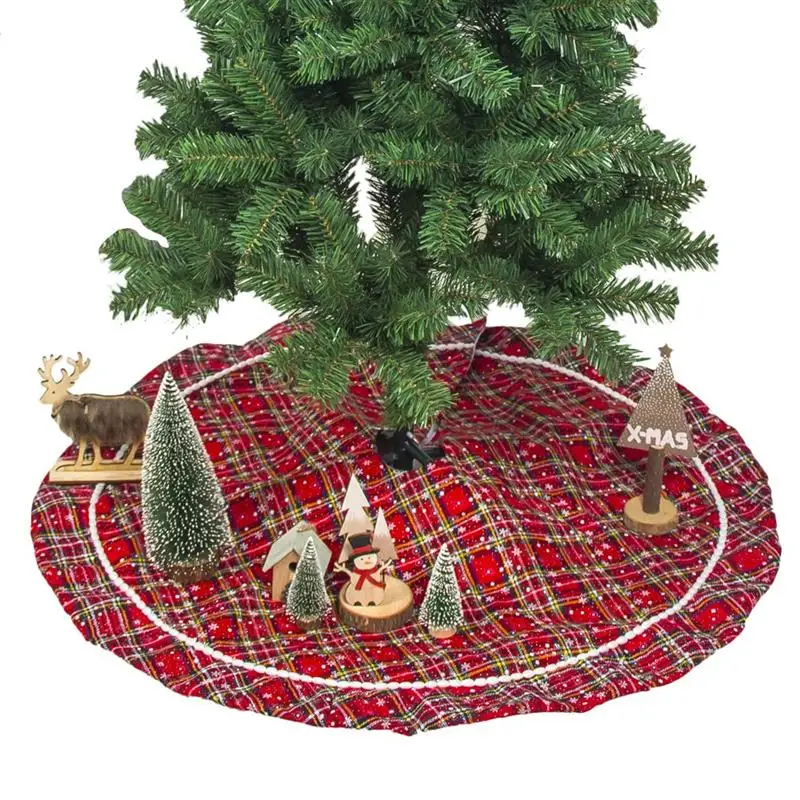

39.37in Fashion Christmas Tree Skirt Holiday Cloth Snow Pattern Tree Decoration Plaid Snowflake Pattern Decoration Tree Skirt