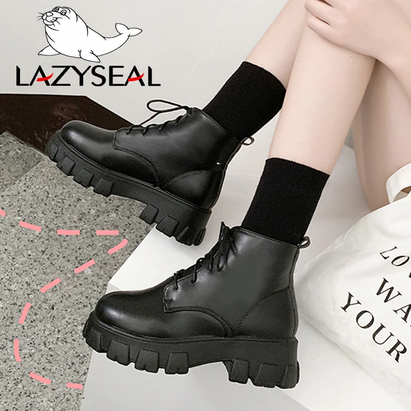 LazySea/зимние женские ботинки на платформе; коллекция года; водонепроницаемые ботинки на шнуровке с круглым носком; нескользящие короткие ботинки; Модные женские военные ботинки