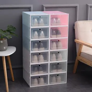 

6PCS/Set Stackable Shoe Storage Box Foldable Need to be Assembled Clear Plastic Shoe Organizer