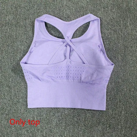 Violet top Комплект из 2 предметов для йоги, Женский бесшовный спортивный костюм с эффектом омбре, спортивная одежда для фитнеса, женская одежда для бега, одежда для спортзала, леггинсы для тренировок - Цвет: Violet top