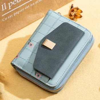 

Fashion New Ladies Wallet Small Folding Purse Flower Pattern Zipper Wallet Card Holder and Coin Purses Women