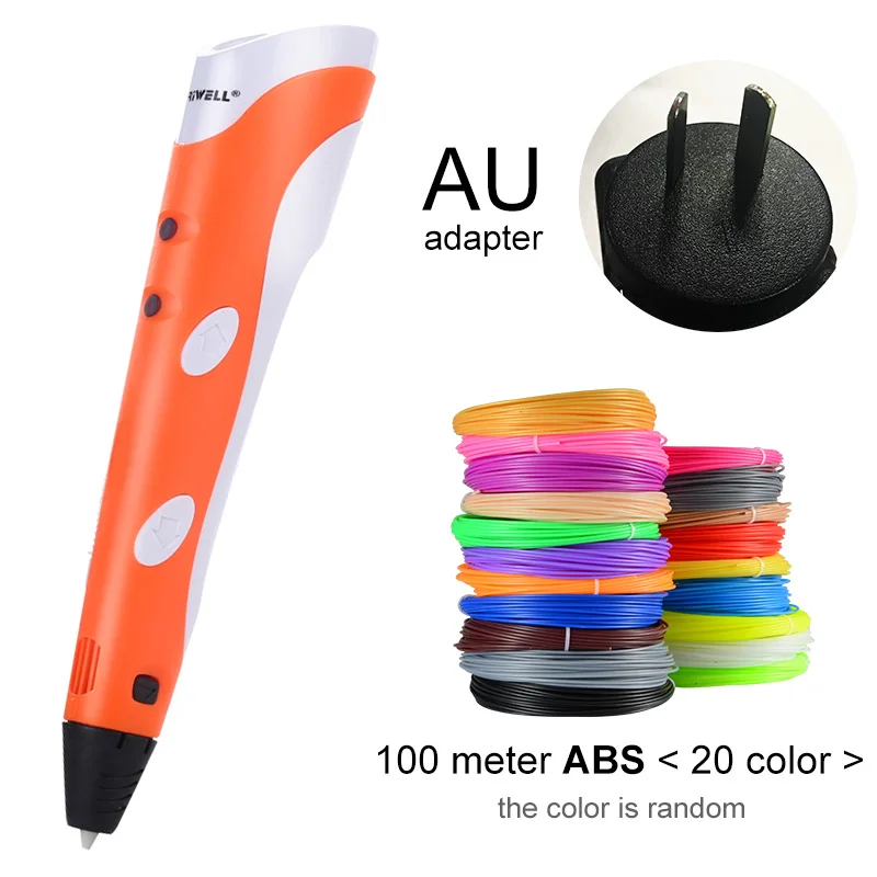 Orange AU-100m ABS Myriwell 3D печати Ручки 1,75 мм ABS Smart 3D ручка с нити для детей развивающая серия хобби игрушки - Цвет: Orange AU-100m ABS