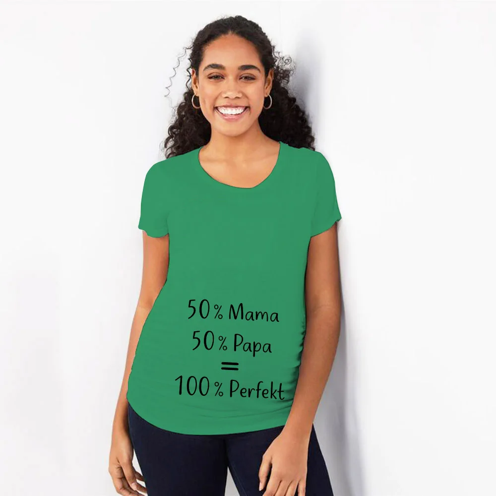 50% Mama+ 50% Papa = Perfekt Женские топы для беременных с коротким рукавом и буквенным принтом, футболки для беременных, забавная одежда - Цвет: P306-YSTGN-