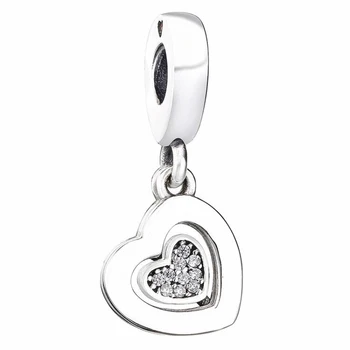 

New 925 Sterling Silver Bead Charm Openwork Pattern Of Love Heart With Crystal Pendant Beads Fit Pandora Bracelet Diy Jewelry