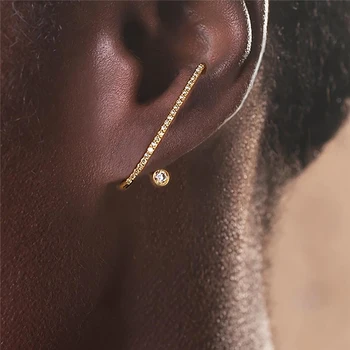 

FFLACELL 2020 New Simple Asymmetry Personality Metal Zircon Pearl Irregular Type C Earrings For Women Girls Party Jewelry Gifts