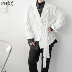 PFHQ 2021 New Fashion Men Korean Style Solid Color Placket Asymmetrical One-button Frayed Drawstring Suit Autumn Winter 21A6305 PFHQ 2021 New Fashion Men Korean Style Solid Color Placket Asymmetrical One-button Frayed Drawstring Suit Autumn Winter 21A6305