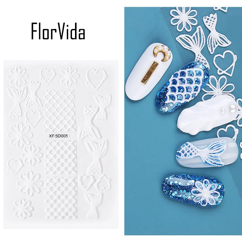 FlorVida 16 видов стилей 3D стикер для Ногтей Кролик гриб Русалка красочный цветочный дизайн 3D наклейки для ногтей Бабочка Дизайн ногтей