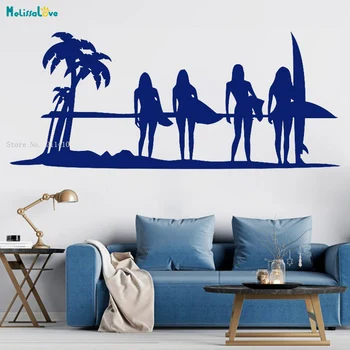 

Surfing Girl Surf Wall Decal Palm Tree Beach Vinyl Home Shop Decor Nature Sticker Sports Art Décor Selfadhesive YT3815