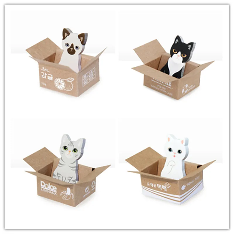 

1 шт. 3D мультяшный блокнот для записей Kawaii Cat Box Канцелярские наклейки липкие заметки офисные и школьные принадлежности
