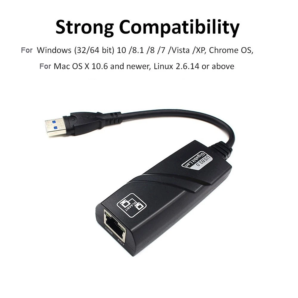 

Network Card USB 3.0 Ethernet Adapter to Gigabit Rj45 Lan 10/100/1000Mbps USB3.0 Ethernet Adapter for Windows10 PC Laptop