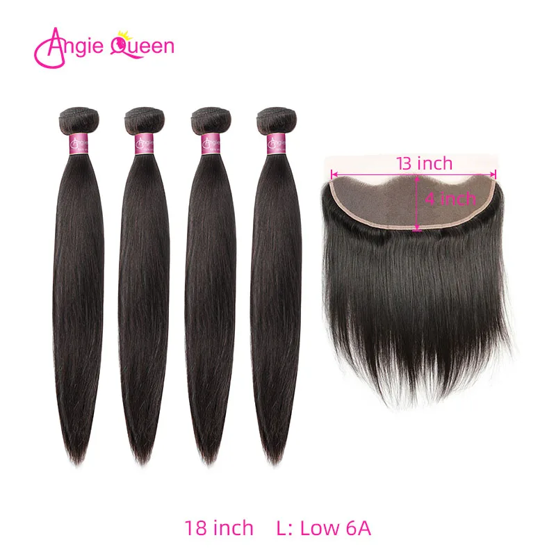 

Angie Queen Straight Bundles With Frontal Brazilian Hair Weave 3 Bundles With Ear To Ear Lace Frontal 16 18 20 22 24 26 L