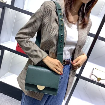 

Oil Wax Leather WOMEN'S Bag 2020 New Style WOMEN'S Bag Simple Wide-Strap Crossbody Bag