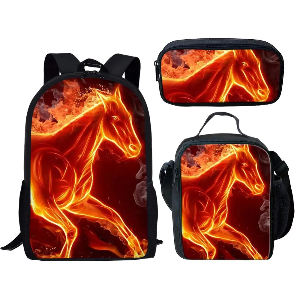 Thikin Crazy Horse школьные ранцы для мальчиков 3 шт./компл. школьные принадлежности для учащихся Дошкольный рюкзак книжный мешок с обеденными коробками портфель