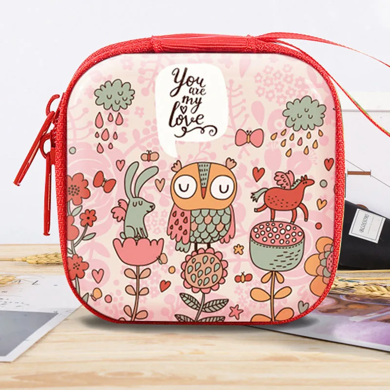 

Kawaii Tinplate square Owl Pineapple Cactus flamingo Coin purse Headphone storage box Novelty Mini Light child coin wallet