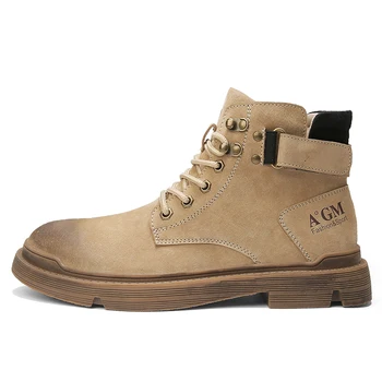 

Autumn and winter new style men's shoes top layer of pigskin tooling Martin boots