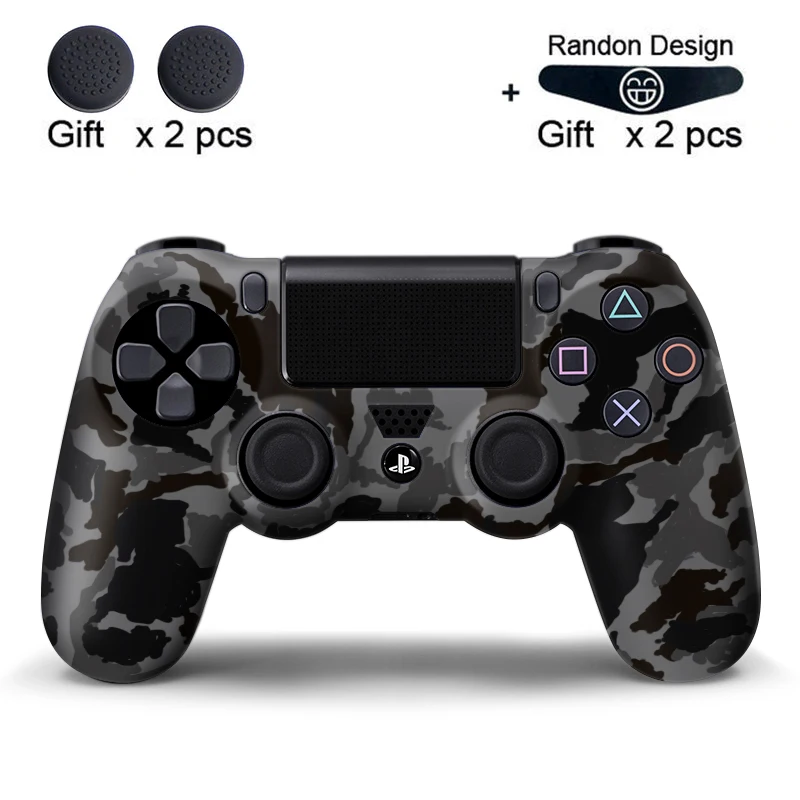 gray Camo Мягкий гибкий силиконовый чехол, защитный чехол для Playstation 4 PS4 Pro Slim, светодиодный светильник, наклейка, 2 шт., ручка+ светодиодный чехол - Цвет: gray Camo
