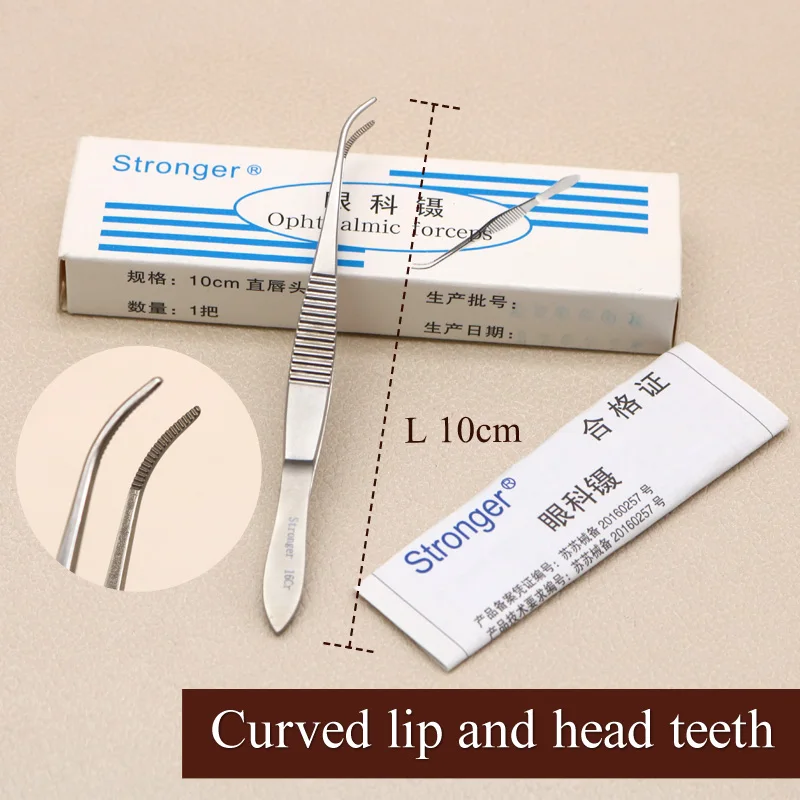 Curved lip teeth Крепкий бренд, пинцет для глаз из нержавеющей стали, 10 см, пинцет для красоты с зубами/крюком, пинцет, инструменты для формирования красоты - Цвет: Curved lip teeth