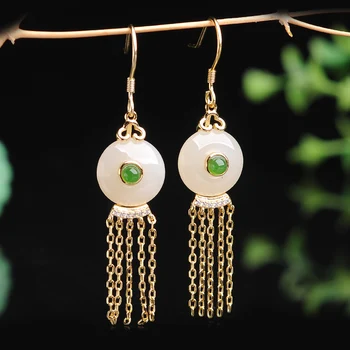 

Natural white jade ear nails 925 silver-encrusted jade earrings White jade ear nails jade ear drop certificate