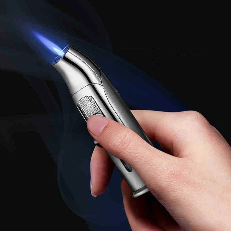 Компактная Бутановая струйная Зажигалка для сигар встроенная турбозажигалка