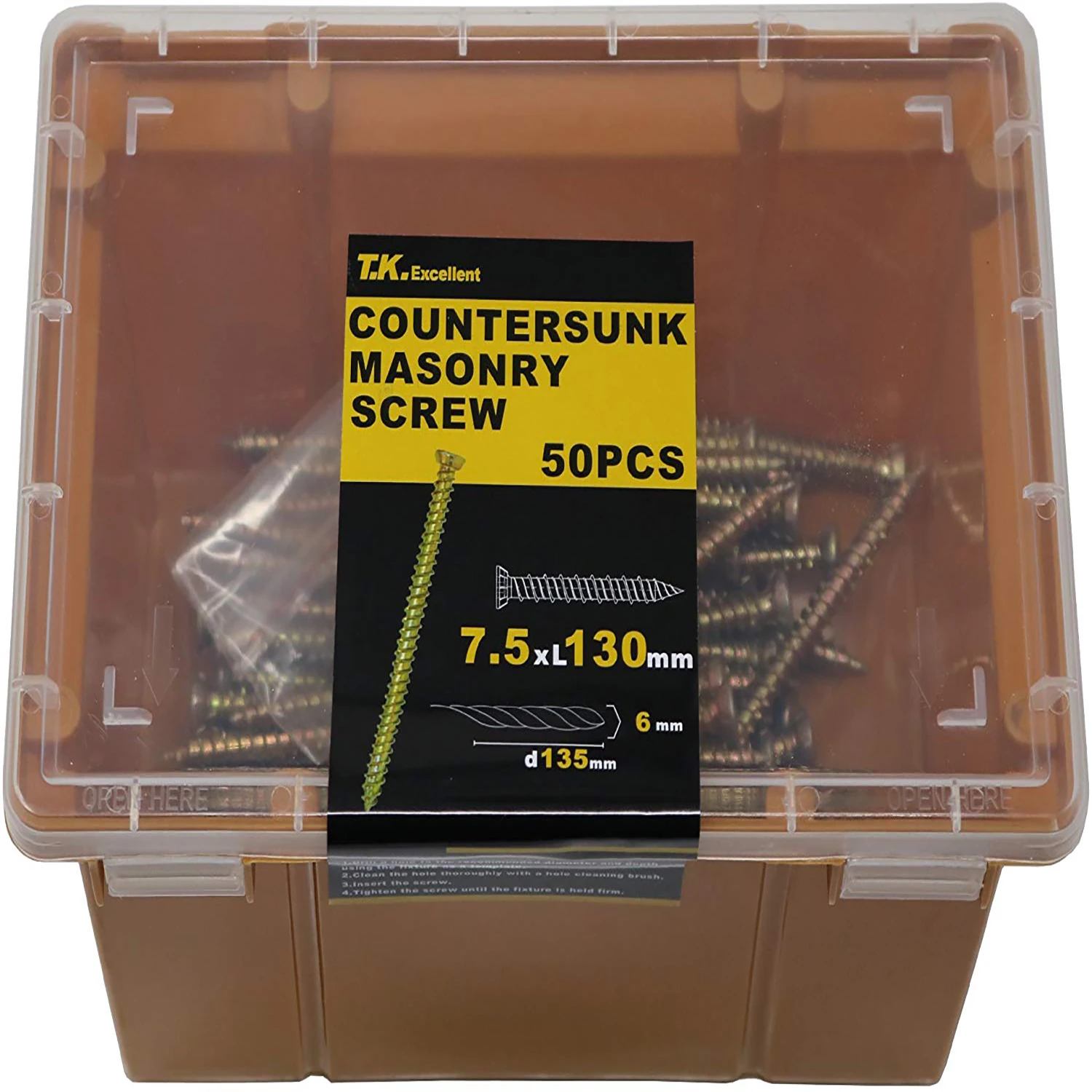 

50pcs Concrete Screws Countersunk Masonry Screw Flat Head Concrete Screw Kit Torx Flat Countersunk Head Screws