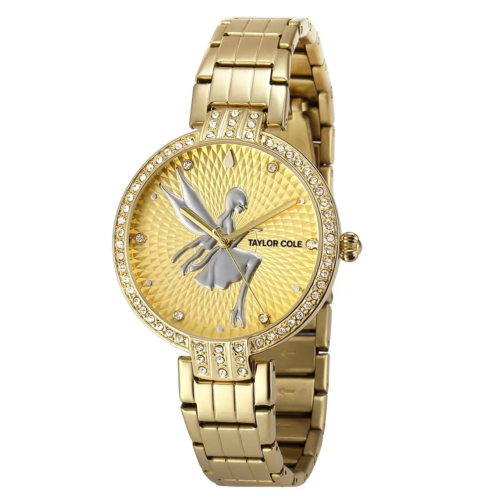 Taylor Cole Horloges Vrouwen, роскошный золотой чехол с кристаллами, женские тонкие кварцевые часы со стальным браслетом, женские часы, Подарочная коробка, распродажа