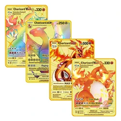 Cartes Pokemon en métal pour enfants, Pikachu, Charizard, doré, Collection Vmax, Anime, jeu, cartes de Collection, jouets pour enfants 