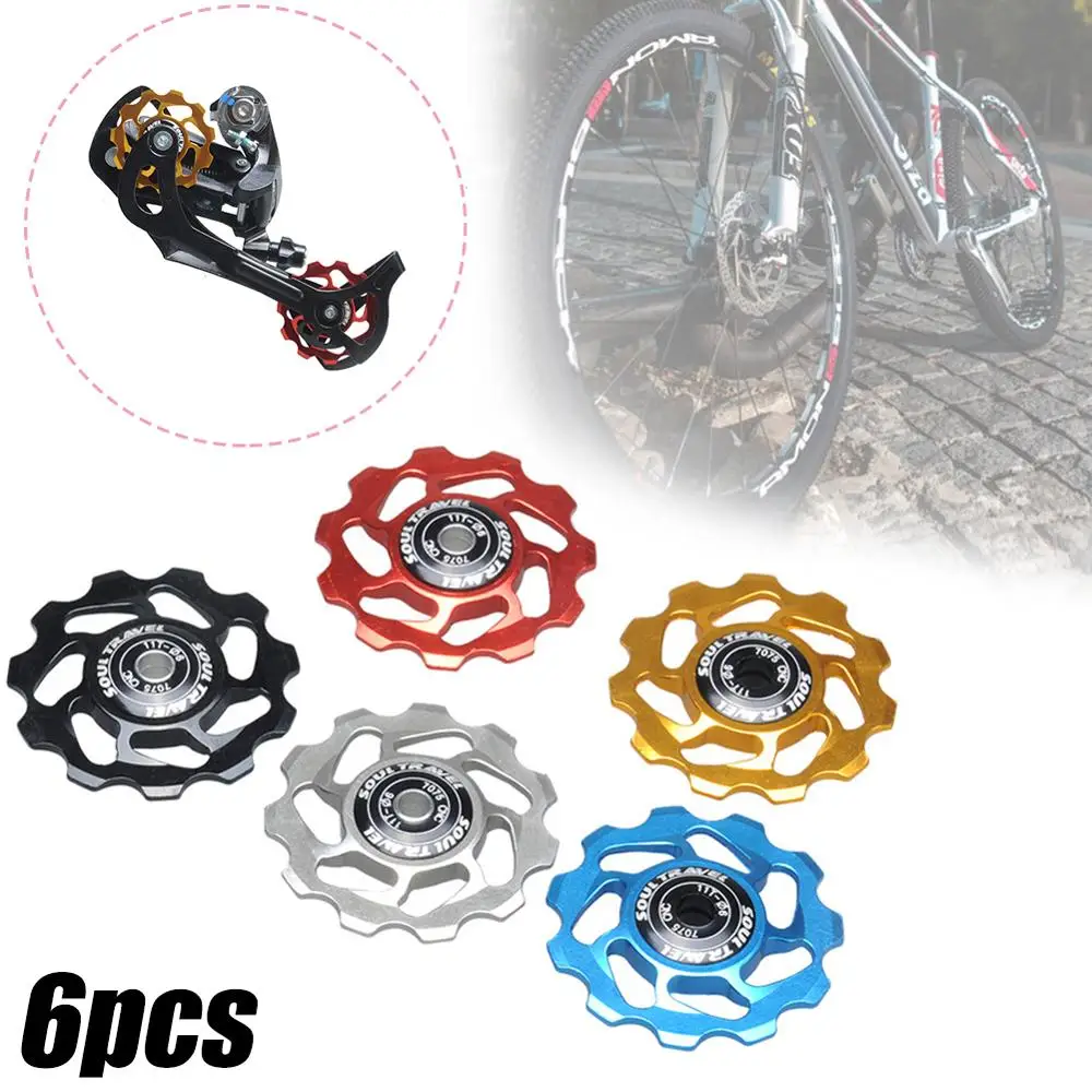 

6PCS 11T Aluminum Alloy MTB Bicycle Rear Derailleur Pulley Jockey Wheel Road Bike Guide Roller Idler Part Cycling 8/9/10 sp